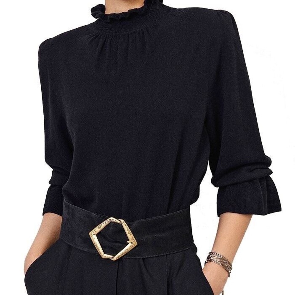 BA&SH Sinto Sweater Black size 2 (Medium) ruffle mock neck